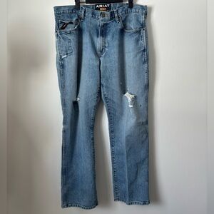 Ariat Men's Rebar M4 Perfectly Worn & Distressed Low Rise Bootcut Jeans